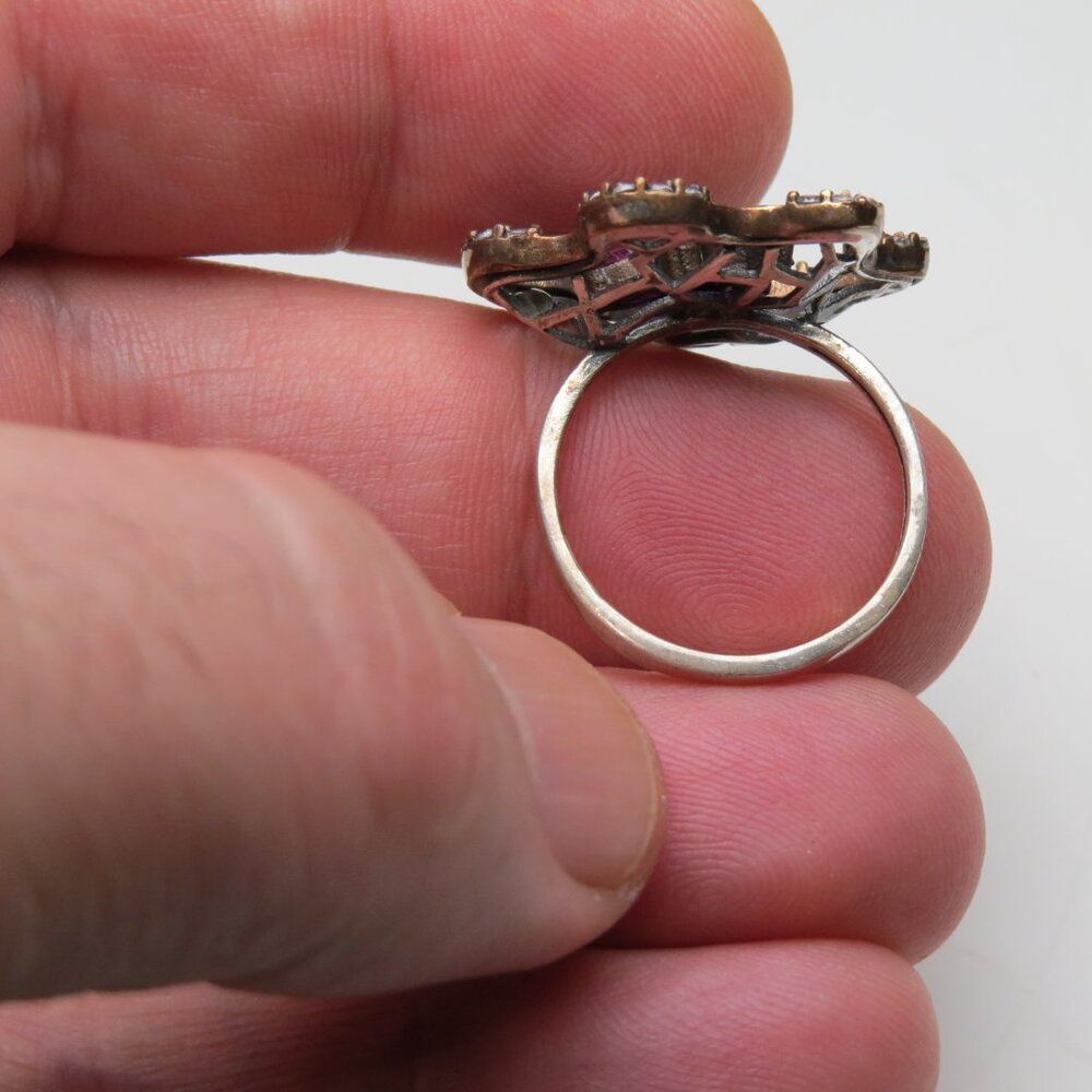 Silver Diamond Ruby Ring - image 3